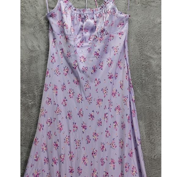 Zara Womens Dress Size Medium Satin Floral Lilac Purple Halter Flowers Designer - Picture 14 of 15